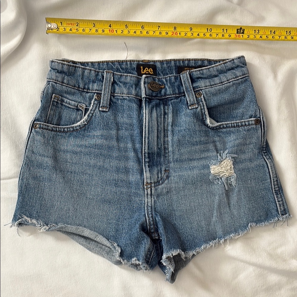 Lee Blue Jean Cutoff Shorts with Distressed Details - Size 25